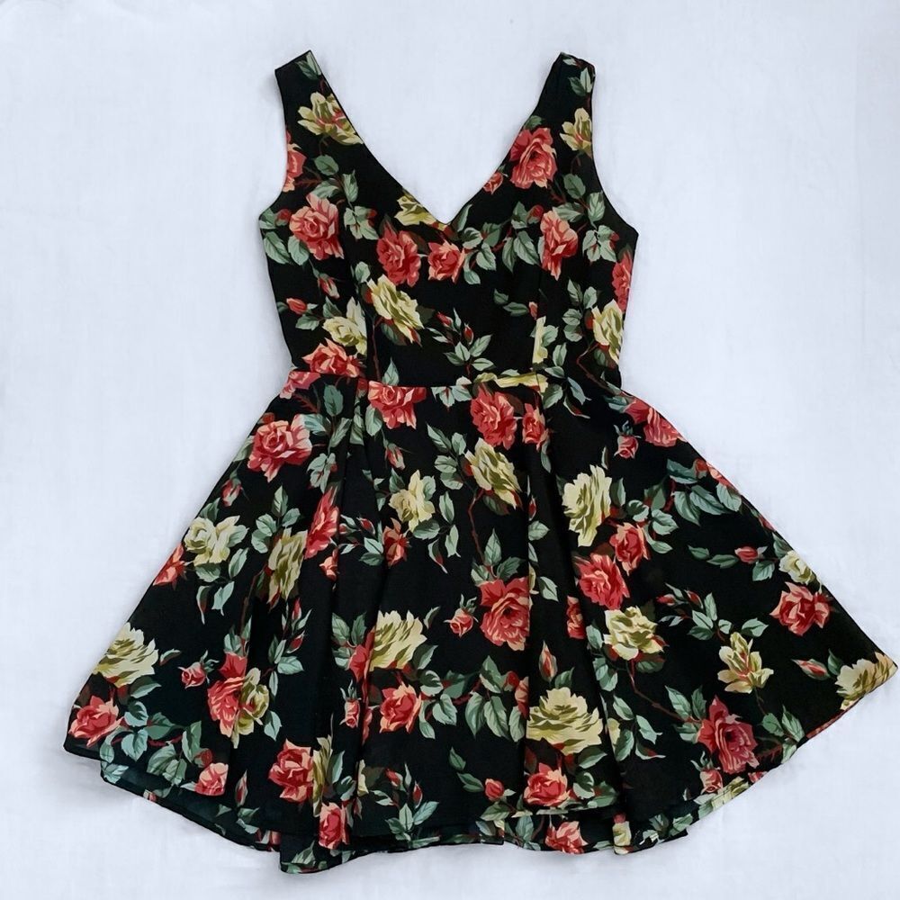 Vintage Mica Dark Floral Chiffon Mini Dress